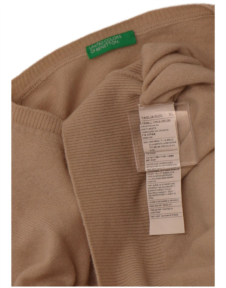 BENETTON Jersey con Cuello en V para Hombre XL Lana Beige