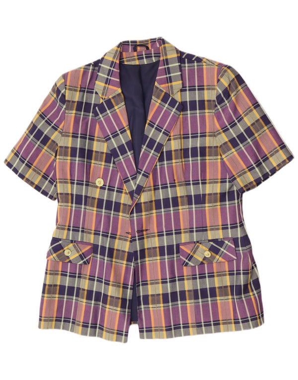 Chaqueta tipo blazer vintage de manga corta para mujer UK 44 Mediana Cuadros multicolor
