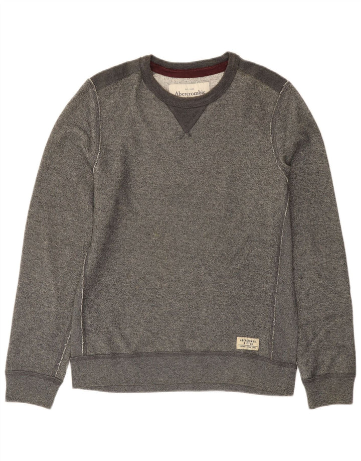 ABERCROMBIE & FITCH Hombre Sudadera tipo jersey gris medio de algodón con bloques de color