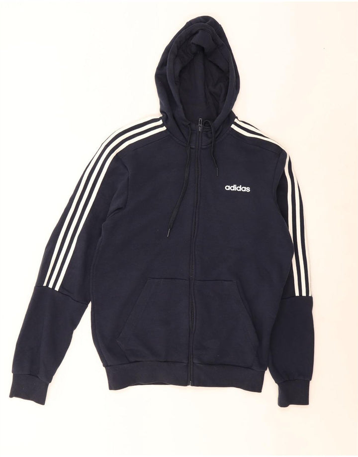 Adidas Hombre Zip Sudadera Con Capucha Suéter Medio Azul Marino Algodón