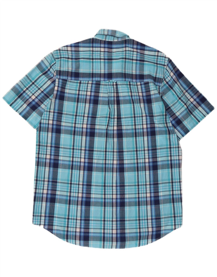 Chaps Camisa de manga corta para hombre de fácil cuidado, algodón a cuadros azul grande