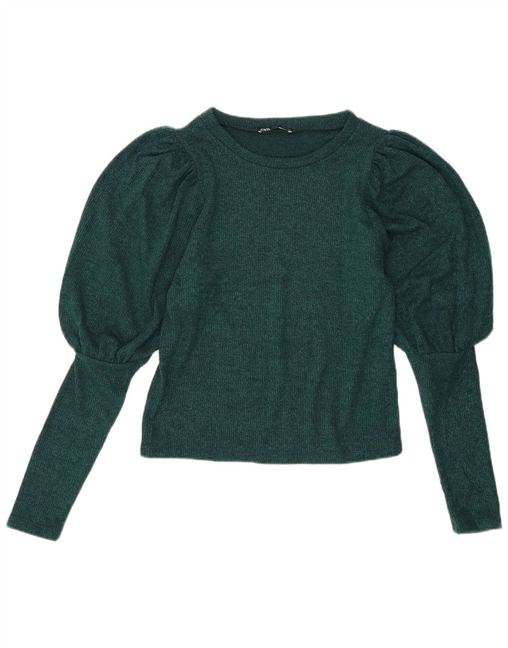 ZARA Jersey con cuello barco para mujer, talla 40, color verde pequeño