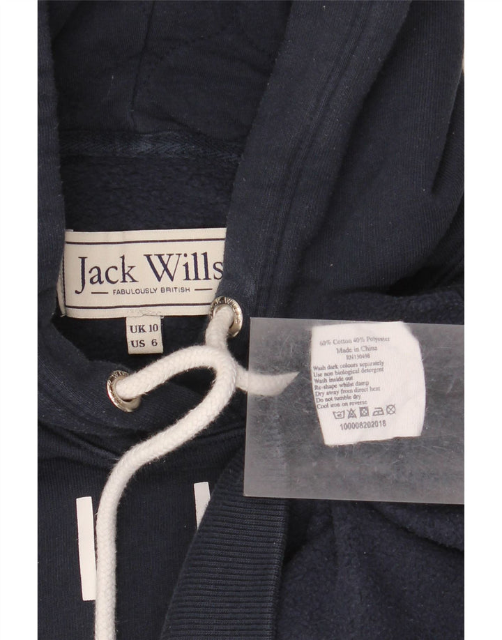 JACK WILLS Jersey con capucha de gran tamaño con gráfico para mujer UK 10 Small Azul marino