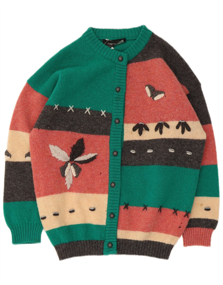 Vintage mujer Cardigan suéter Reino Unido 10 pequeño bloque de color multicolor