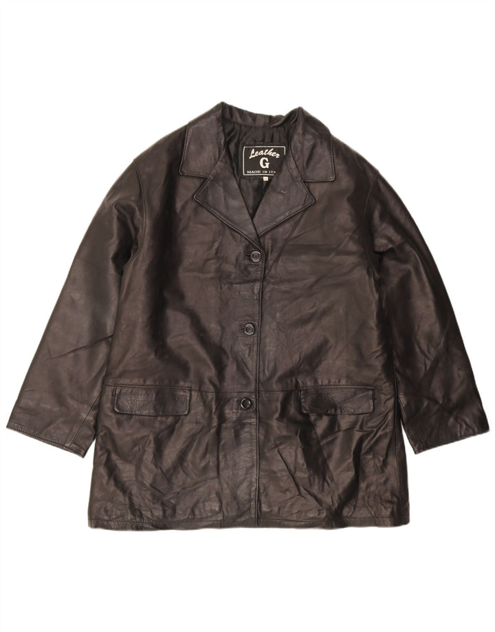 Chaqueta de cuero vintage para mujer IT 48 XL cuero negro