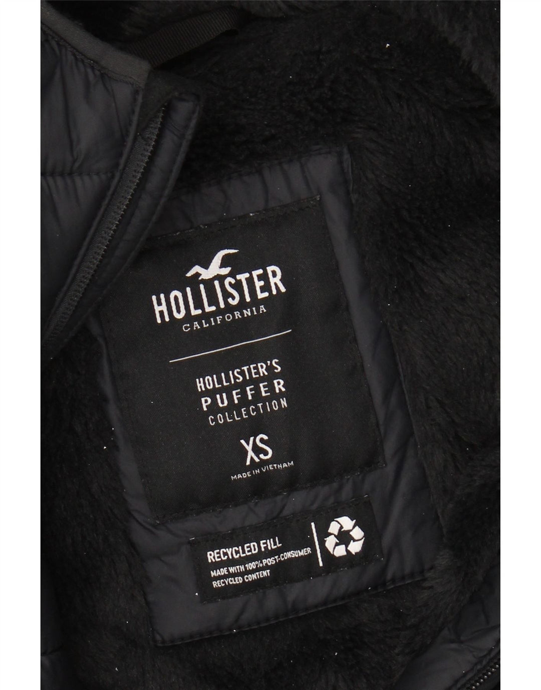 HOLLISTER Chaqueta acolchada con capucha para hombre UK 34 XS Nylon negro