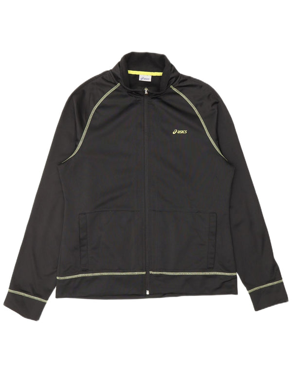 ASICS Womens Tracksuit Top Jacket UK 14 Large Black Polyester