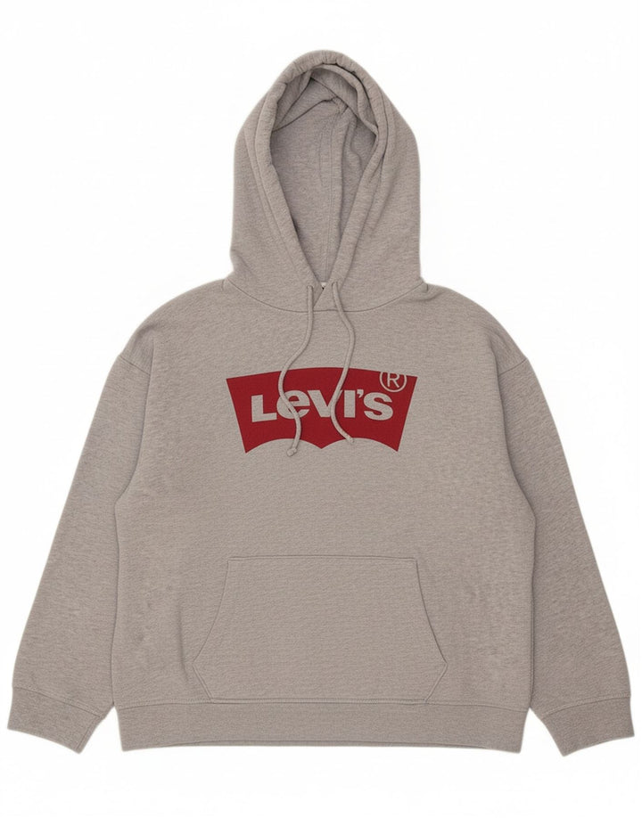 LEVI'S Mens Graphic Hoodie Jumper Large Grey Cotton