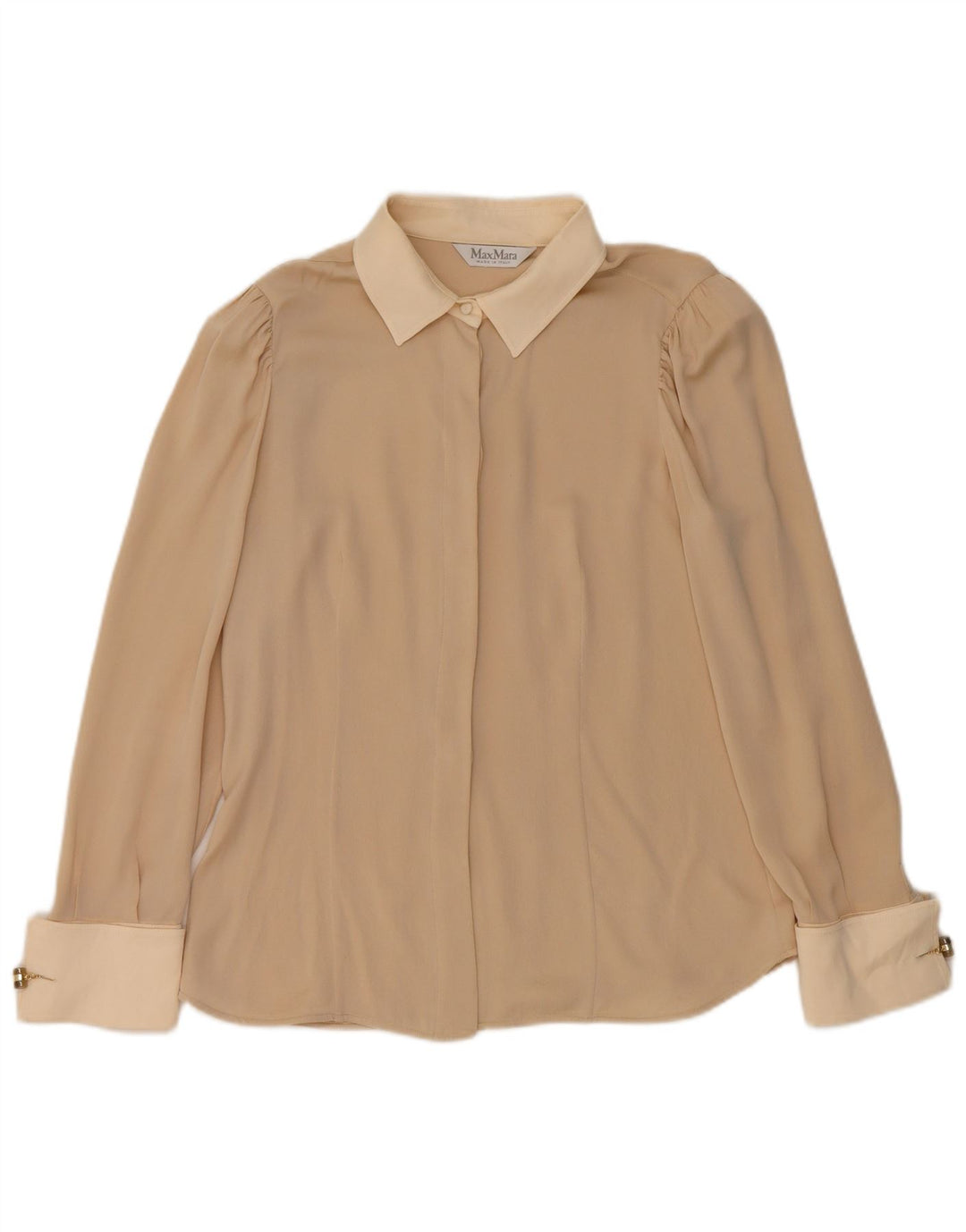 Max Mara Blusa tipo camisa para mujer UK 10 Small Beige Colorblock