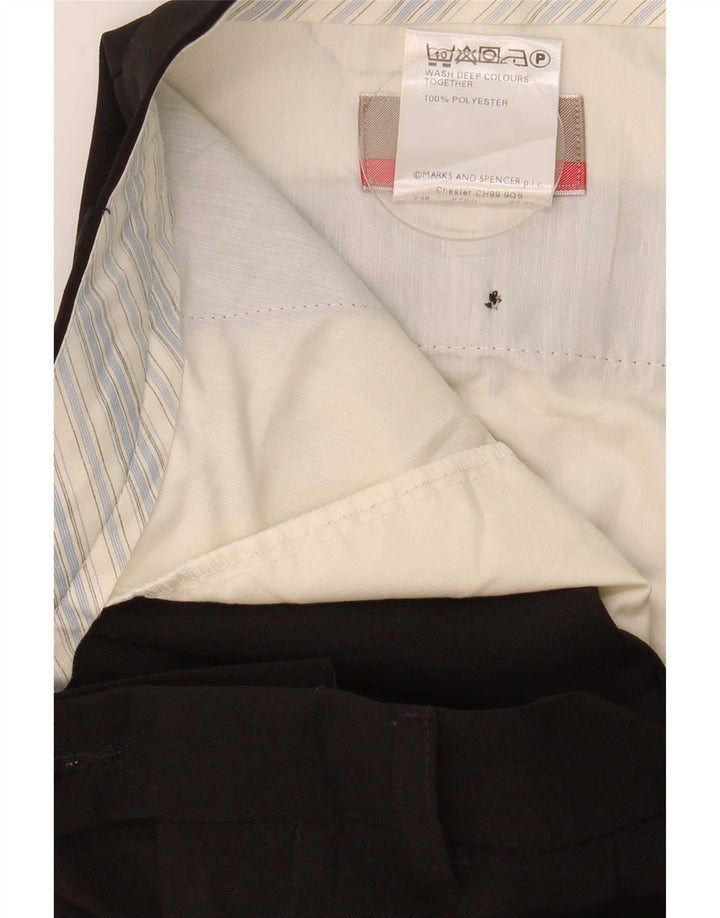 Marks & Spencer Pantalón de traje con pinzas para hombre W38 L29 Poliéster negro