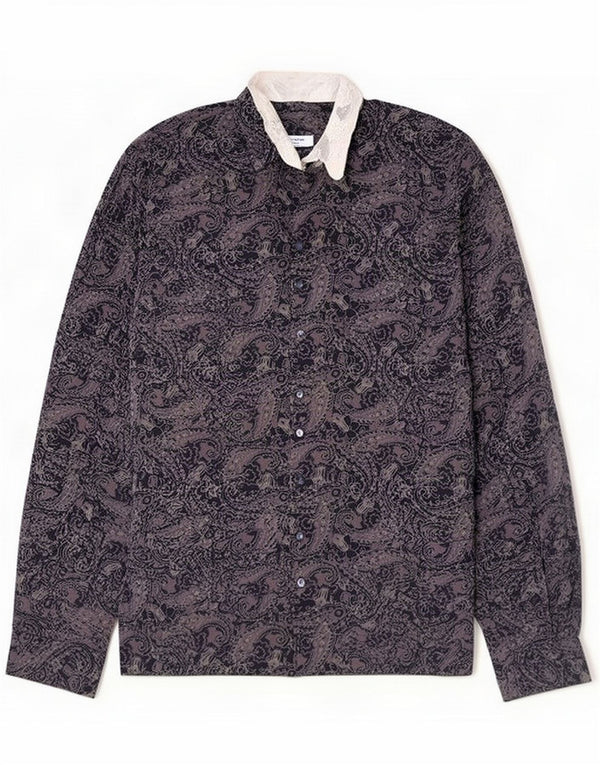 Blusa camisera vintage para mujer UK 46 Large Navy Blue Paisley
