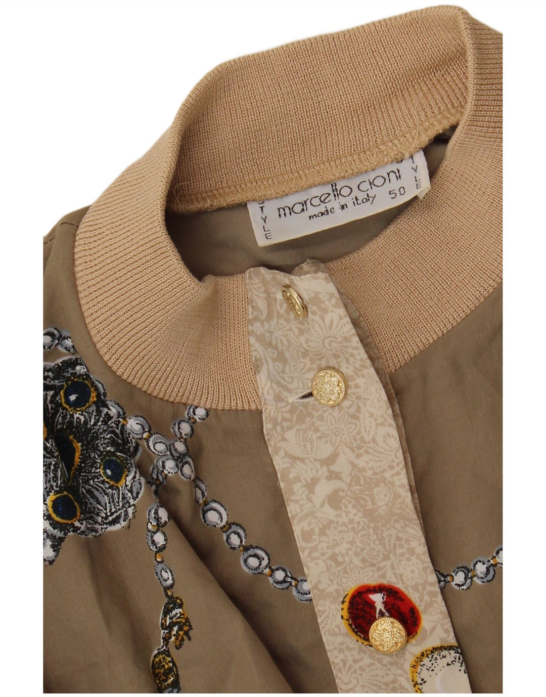 Marcello Cioni Chaqueta bomber gráfica para mujer IT 50 XL Bloque de color beige