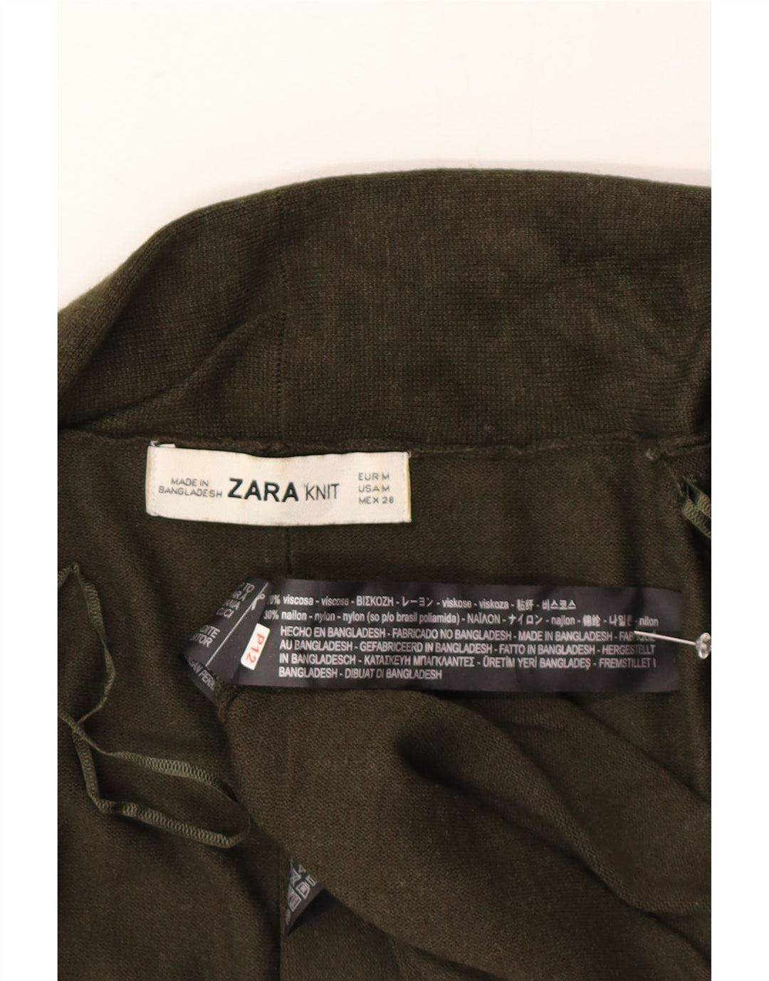 Zara Mujer Cárdigan Abierto Suéter UK 12 Viscosa Verde Medio