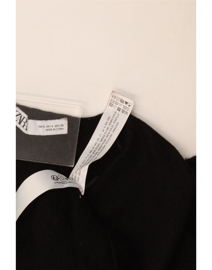 Zara - Jersey con cuello en V para mujer, talla 40, talla pequeña, lana negra