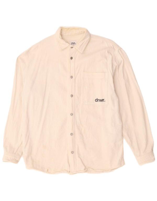 Zara Hombre Camisa Vaquera De Corte Relajado Con Gráfico Algodón Blanco Medio