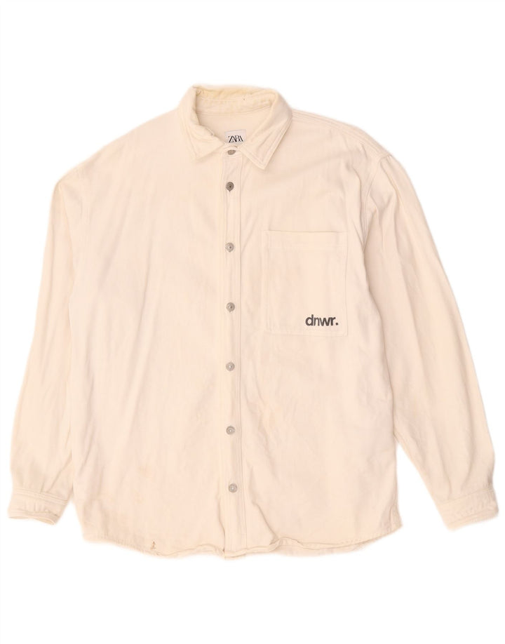 Zara Hombre Camisa Vaquera De Corte Relajado Con Gráfico Algodón Blanco Medio