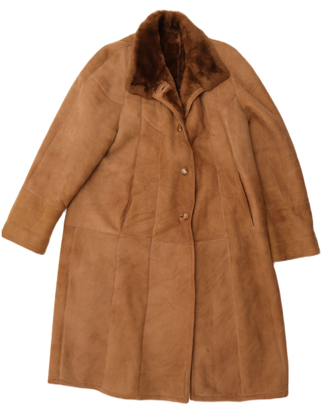 VINTAGE Abrigo de piel de oveja para mujer IT 52 2XL Piel de oveja marrón