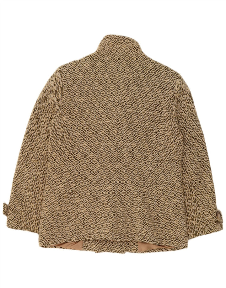Vintage mujer guisante abrigo Reino Unido 12 medio beige Argyle/diamante nueva lana