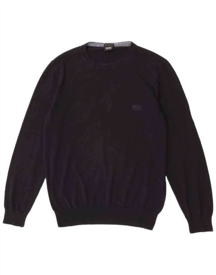 Hugo Boss Hombre Jersey Regular Fit Con Cuello Redondo Jersey De Algodón Negro Mediano