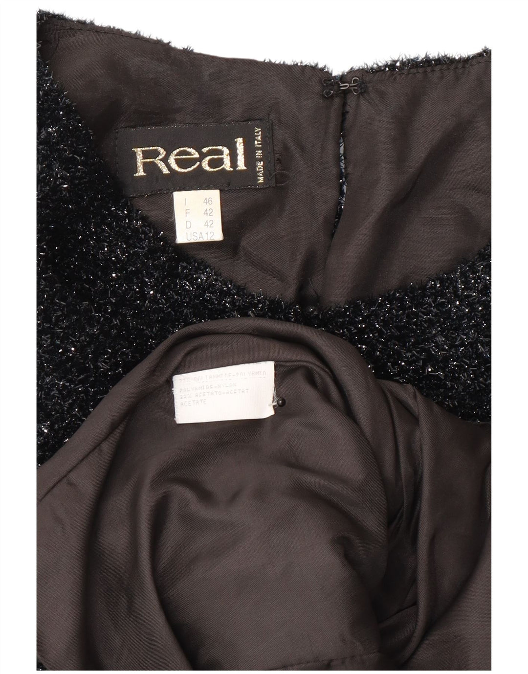 Vintage mujer crop blusa top EU 42 poliéster moteado negro grande