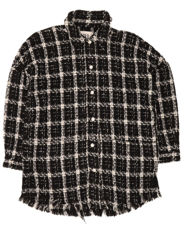 Zara Mujer Camisa Sobrecamisa Larga De Gran Tamaño UK 6 XS Black Check Acrílico