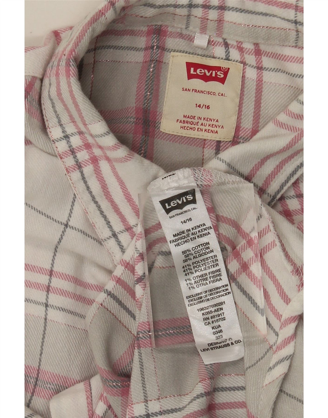 LEVI'S Camisa de franela para niña 14-15 años Algodón a cuadros gris