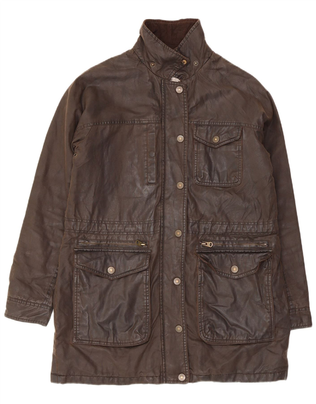 FAT FACE Chaqueta de algodón encerado de gran tamaño para mujer UK 10 Small Brown Cotton