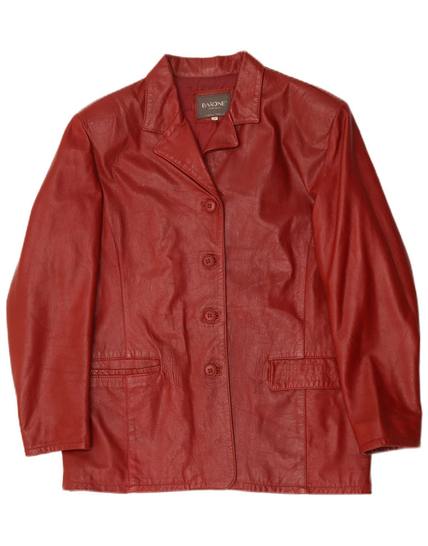Barone Chaqueta Blazer de Cuero con 4 Botones para Mujer IT 48 XL Cuero Rojo