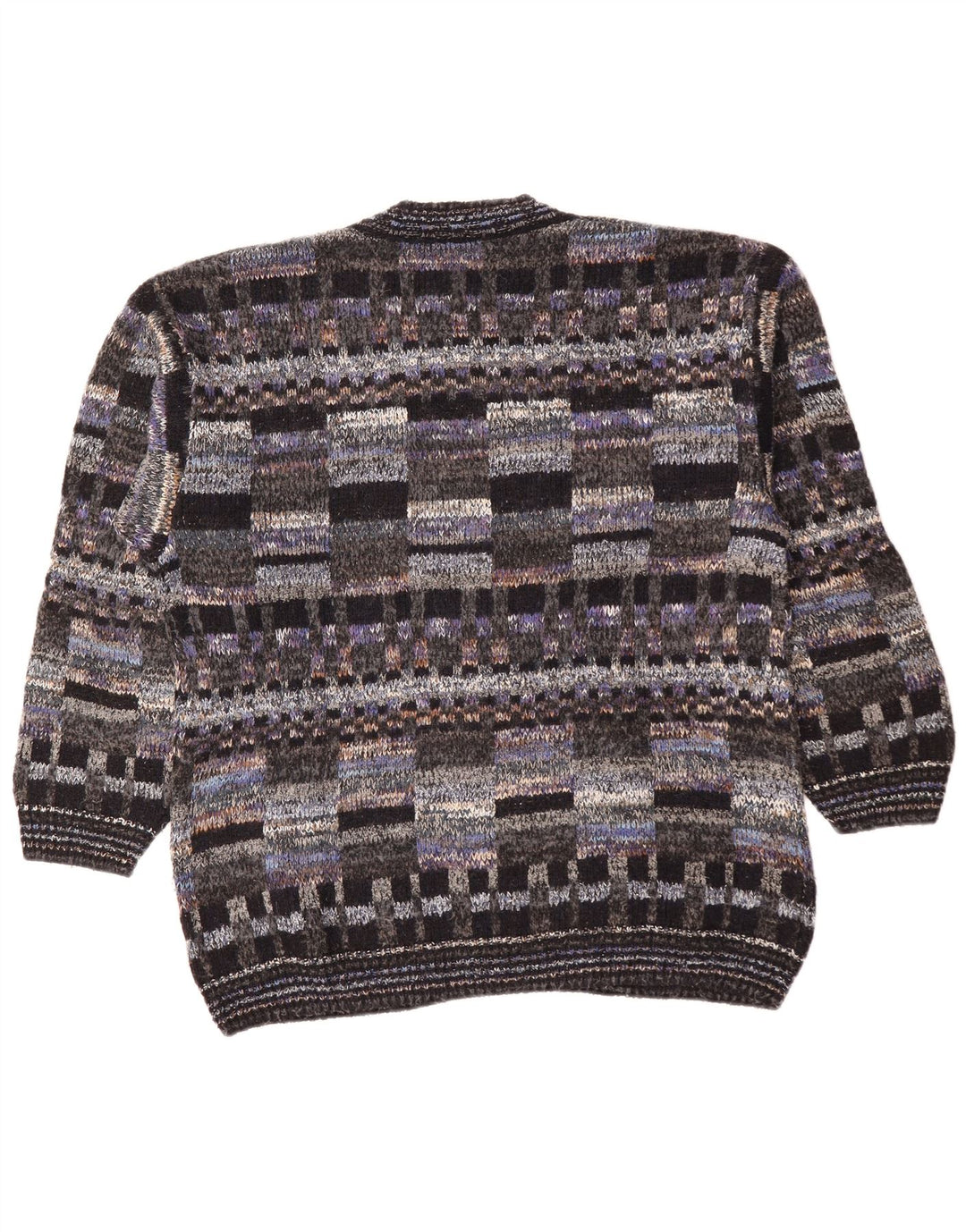 VINTAGE Hombres Cardigan Suéter Grande Multicolor Geométrica Lana