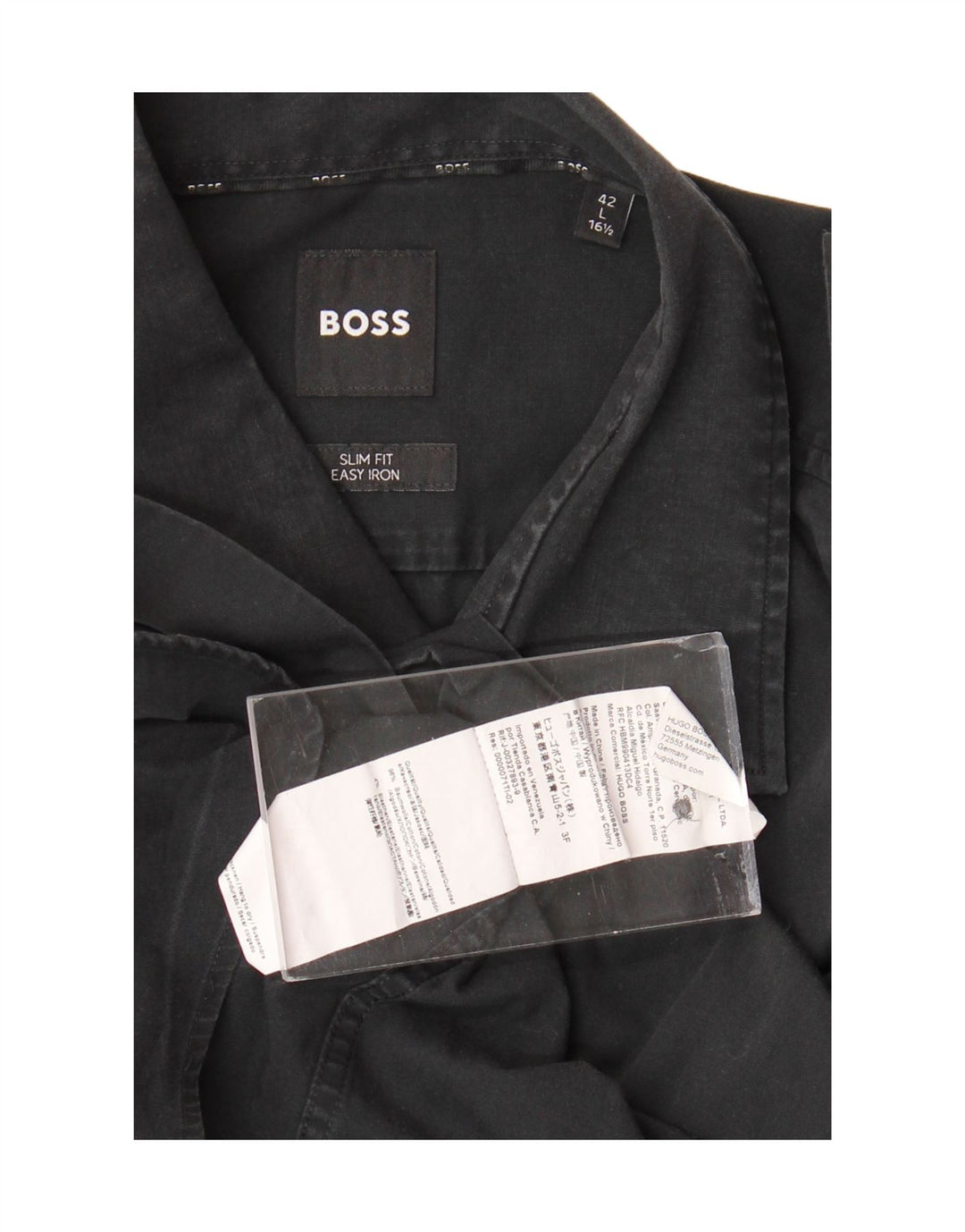 HUGO BOSS Camisa ajustada de fácil cuidado para hombre Talla 16 1/2 42 Grande Algodón negro