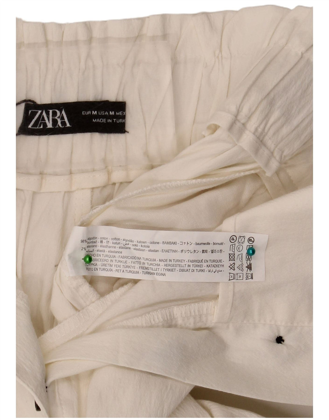 Zara Mujer Pantalones Cortos De Tiro Alto Mediano W28 Blanco Algodón