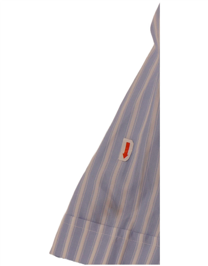 Carrel Camisa Manga Corta Hombre Talla 40 15 1/2 Algodón Rayas Azul Medio