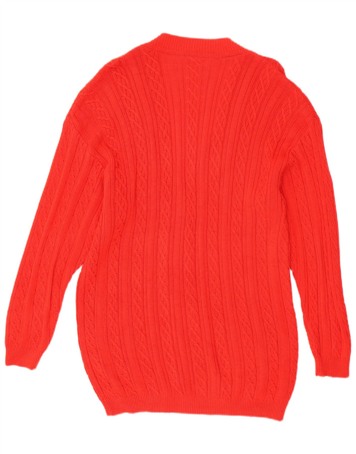 VINTAGE Mujer Oversize Longline Cardigan Suéter Reino Unido 10 Pequeño Algodón Rojo