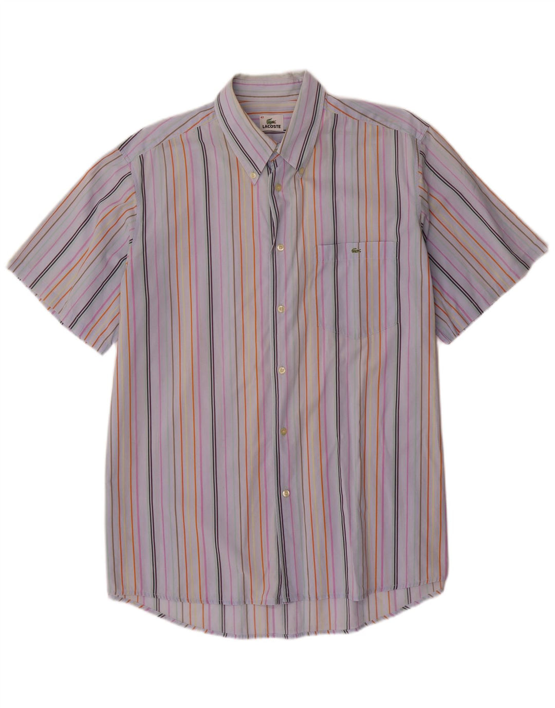 LACOSTE Camisa de manga corta para hombre Talla 43 Grande Algodón a rayas multicolor