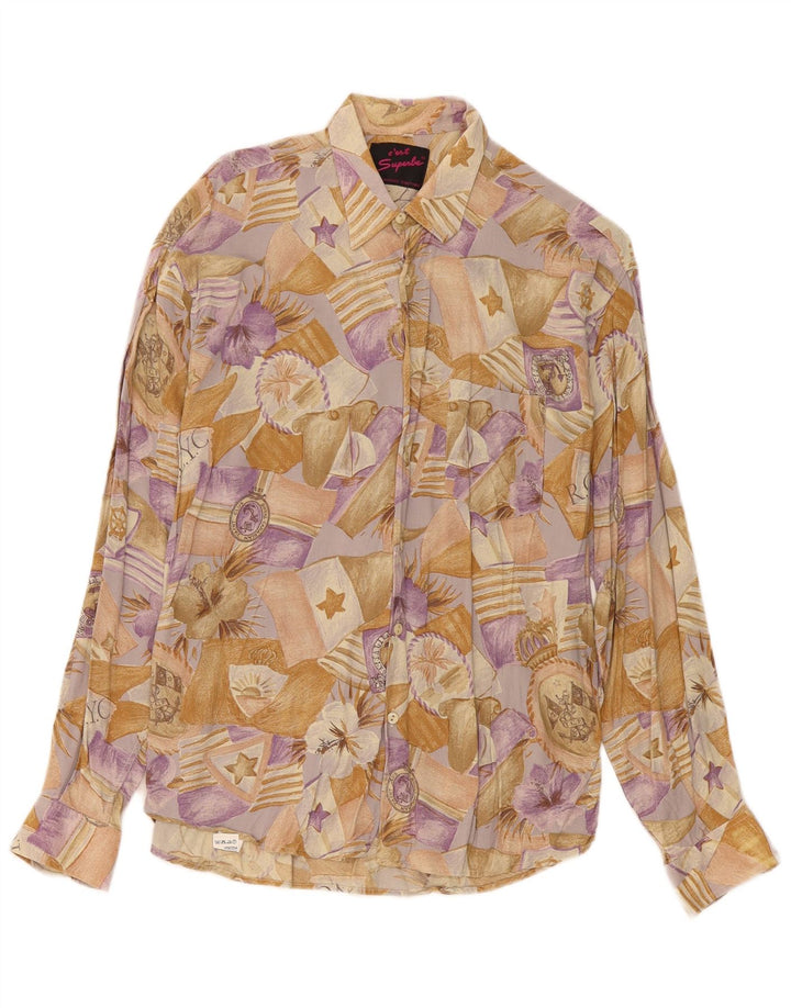 Camisa vintage para hombre Viscosa floral beige medio
