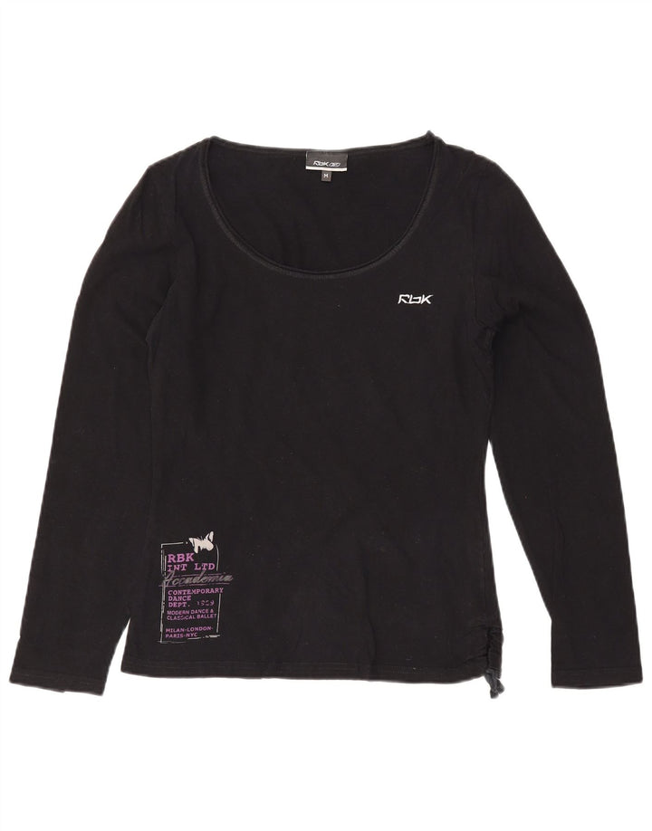 REEBOK Top gráfico para mujer de manga larga UK 12 Medium Black Cotton