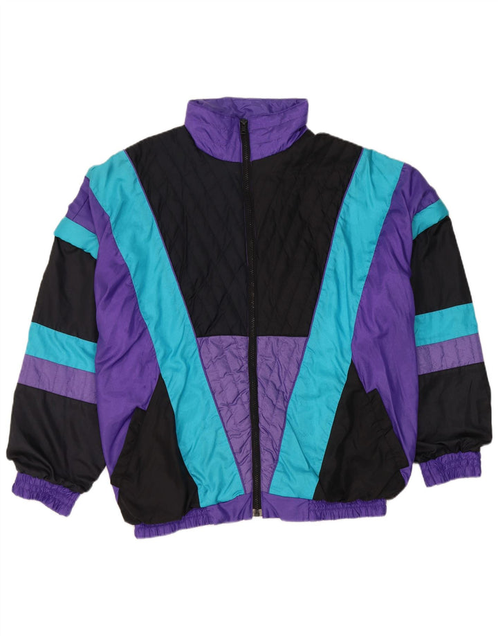 Vintage hombres chándal top chaqueta grande púrpura colorblock nylon