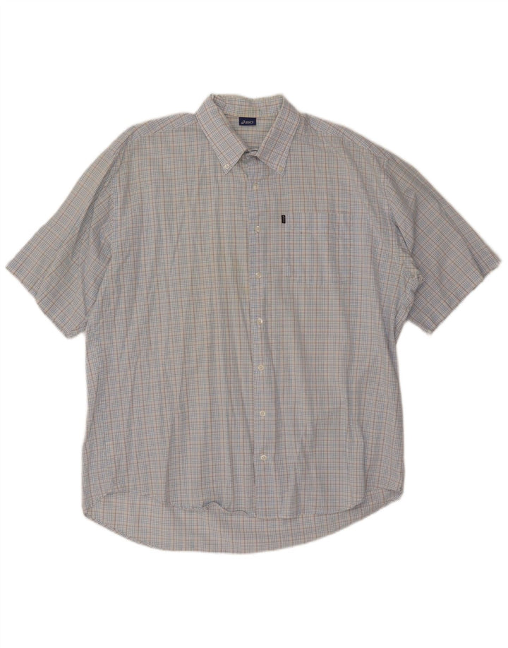 ASICS Camisa de manga corta para hombre 2XL Algodón a cuadros azules