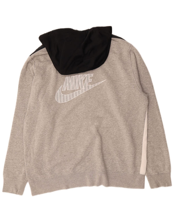 Nike Mens Graphic Zip Hoodie Sweater Large Grey Colourblock Cotton