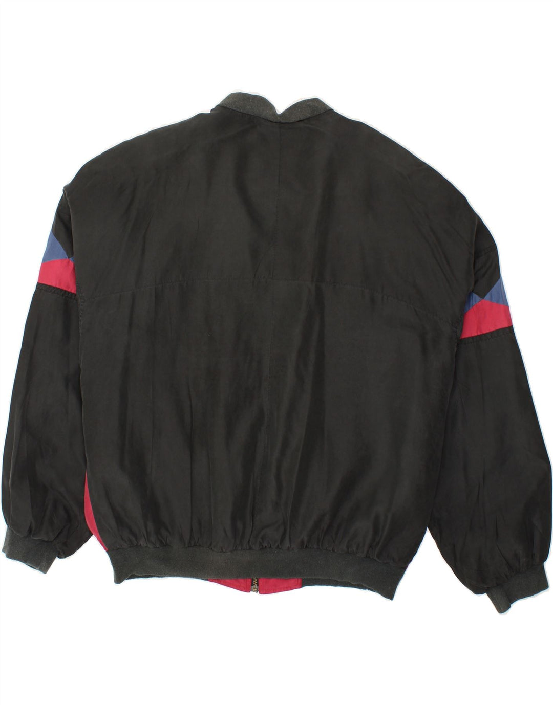 VINTAGE Chaqueta bomber holgada para hombre Reino Unido 38 Seda geométrica negra mediana