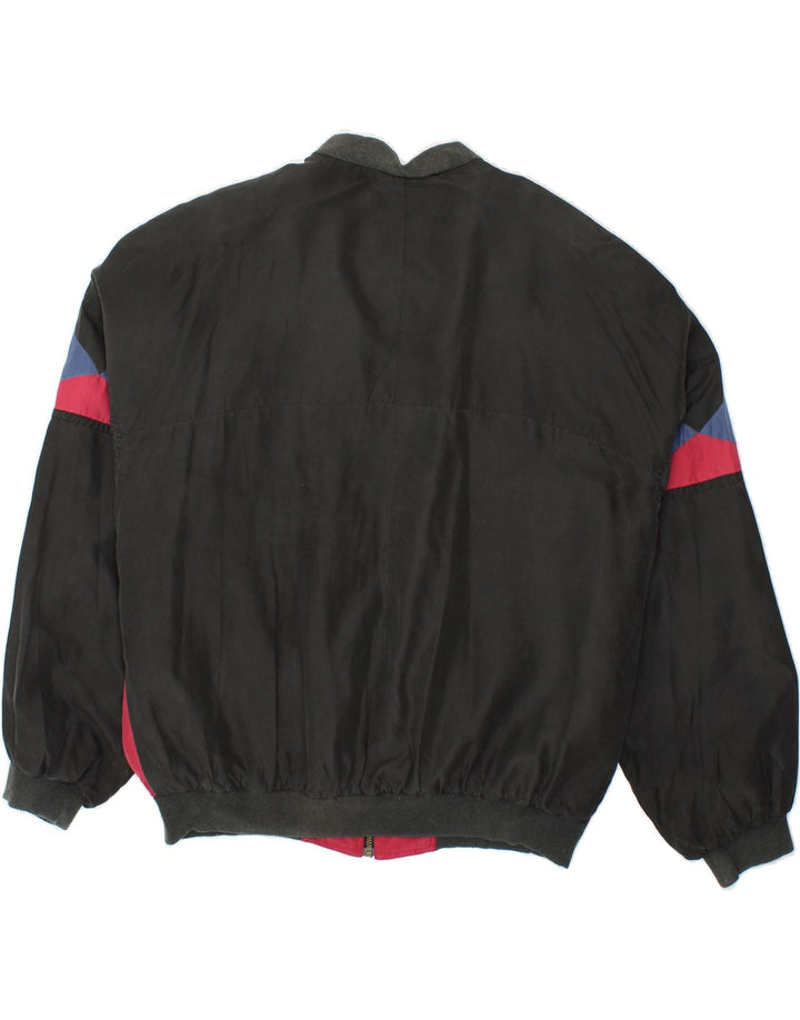 VINTAGE Chaqueta bomber holgada para hombre Reino Unido 38 Seda geométrica negra mediana