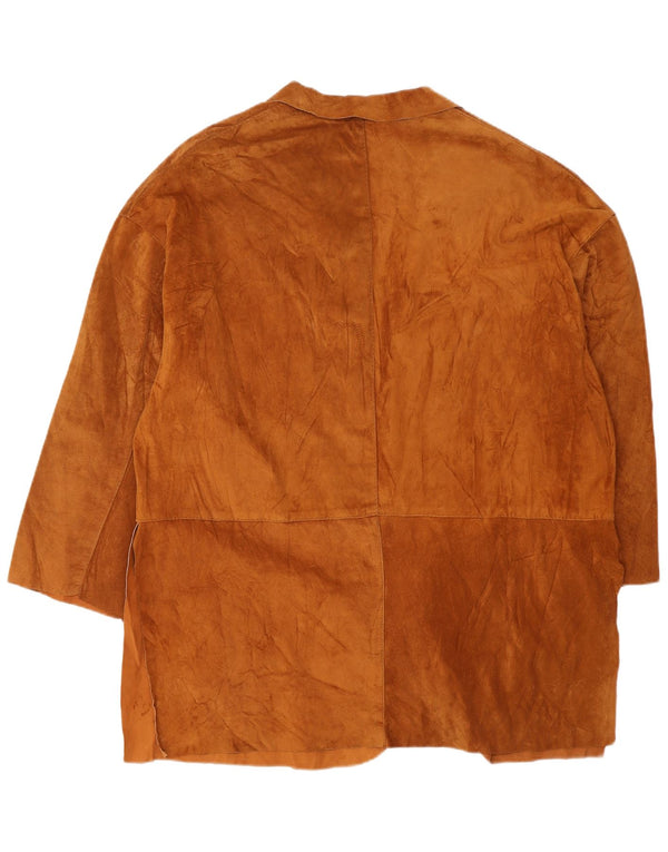 VINTAGE Abrigo de ante de gran tamaño para mujer Reino Unido 14 Cuero marrón medio