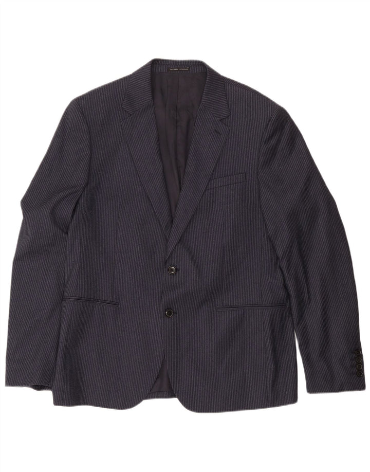 Chaqueta tipo blazer de 2 botones para hombre Reiss UK 40 Large Lana a rayas azul marino