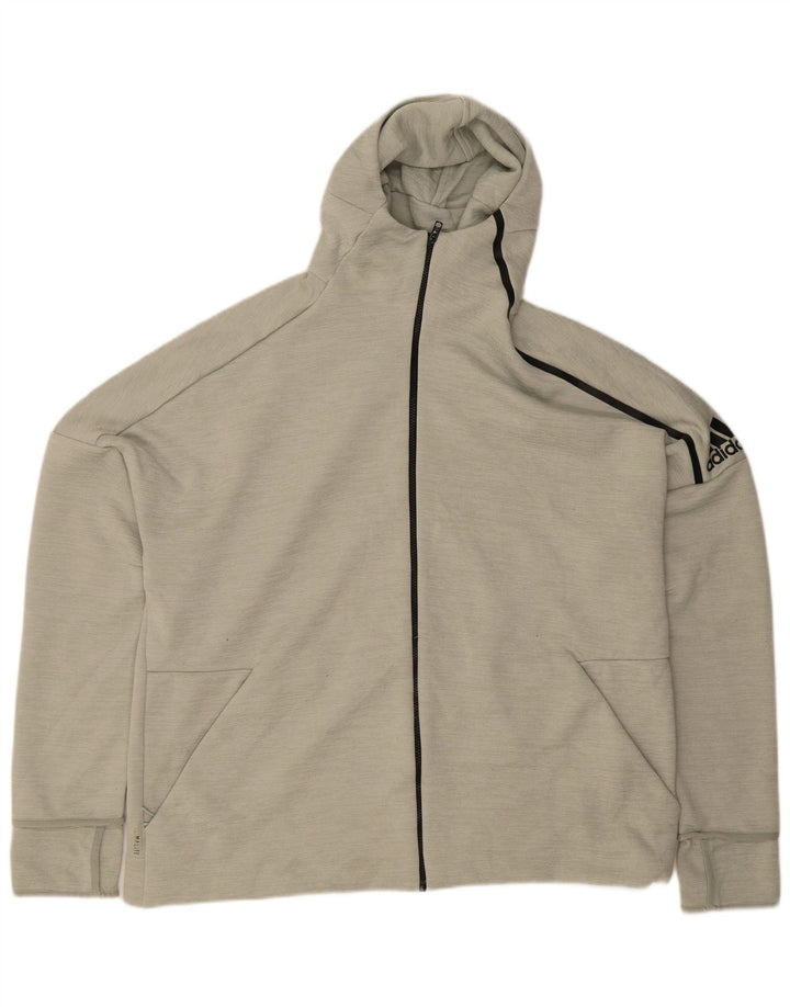 ADIDAS Mens Graphic Zip Hoodie Sweater 2XL Grey Polyester