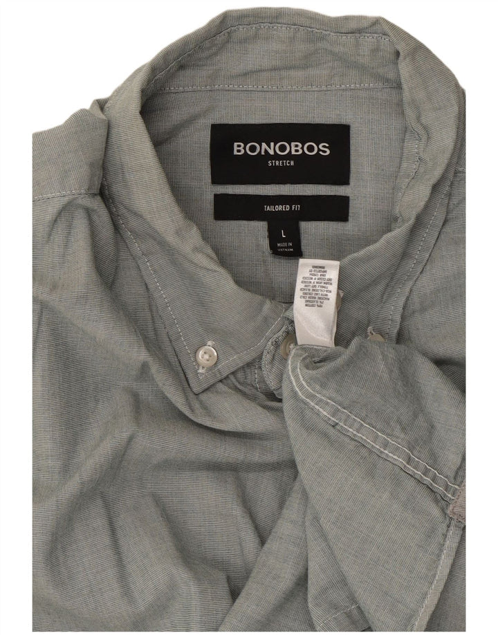 BONOBOS Camisa entallada para hombre de algodón gris grande