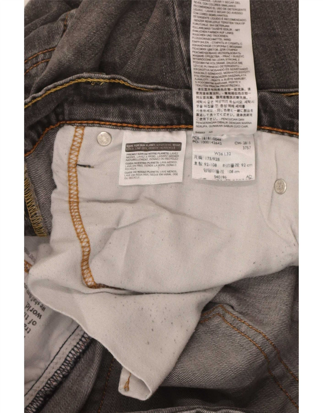 Levi's Hombre 541 Slim Jeans W36 L32 Algodón Gris