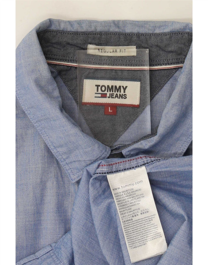 Tommy Hilfiger Camisa Regular Fit para Hombre Algodón Azul Grande
