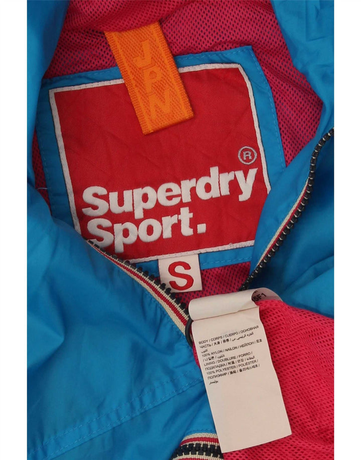 Superdry Chaqueta impermeable con capucha para mujer, talla 40, nailon azul pequeño