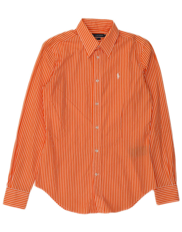 Ralph Lauren Womens Slim Fit Shirt US 2 XS Orange Pinstripe Cotton