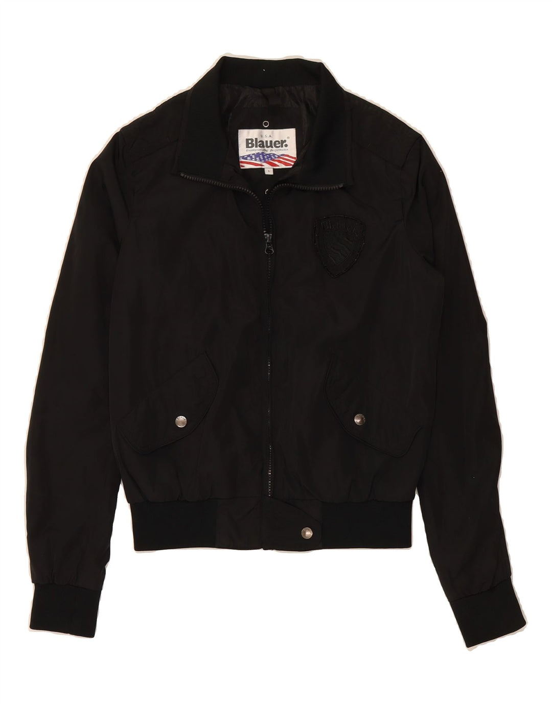 BLAUER Womens Bomber Jacket UK 14 Large Black Vintage Blauer and Second-Hand Blauer from Messina Hembry 